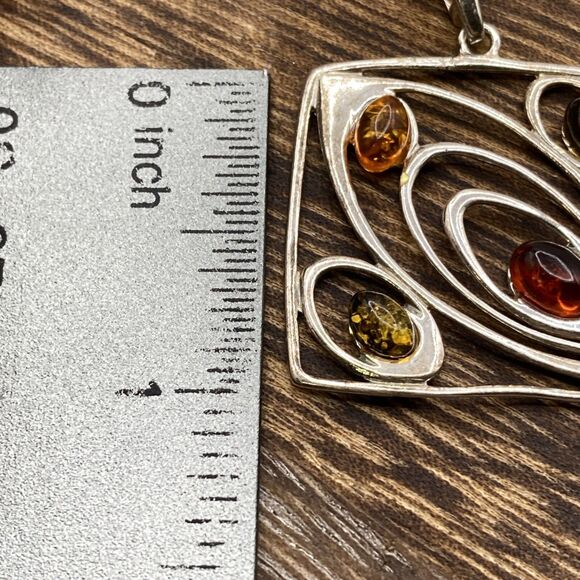 Vintage Sterling Silver And Baltic Amber Necklace 18” Sterling Chain - Picture 3 of 6